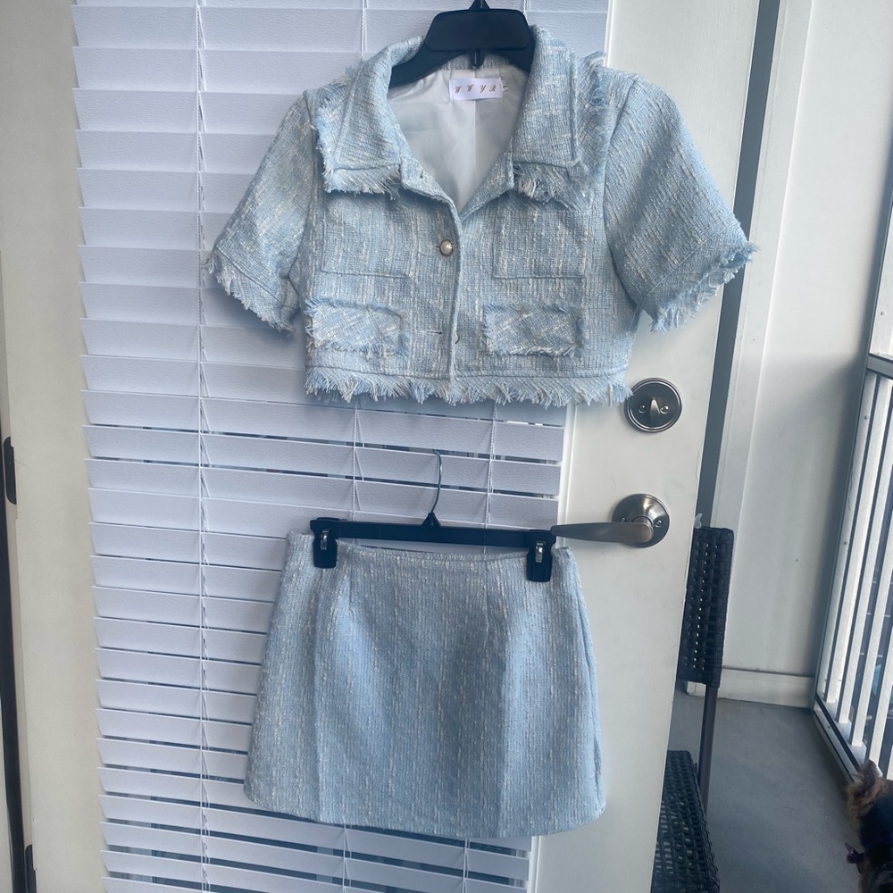 YesStyle tweed two-piece jacket & skirt.